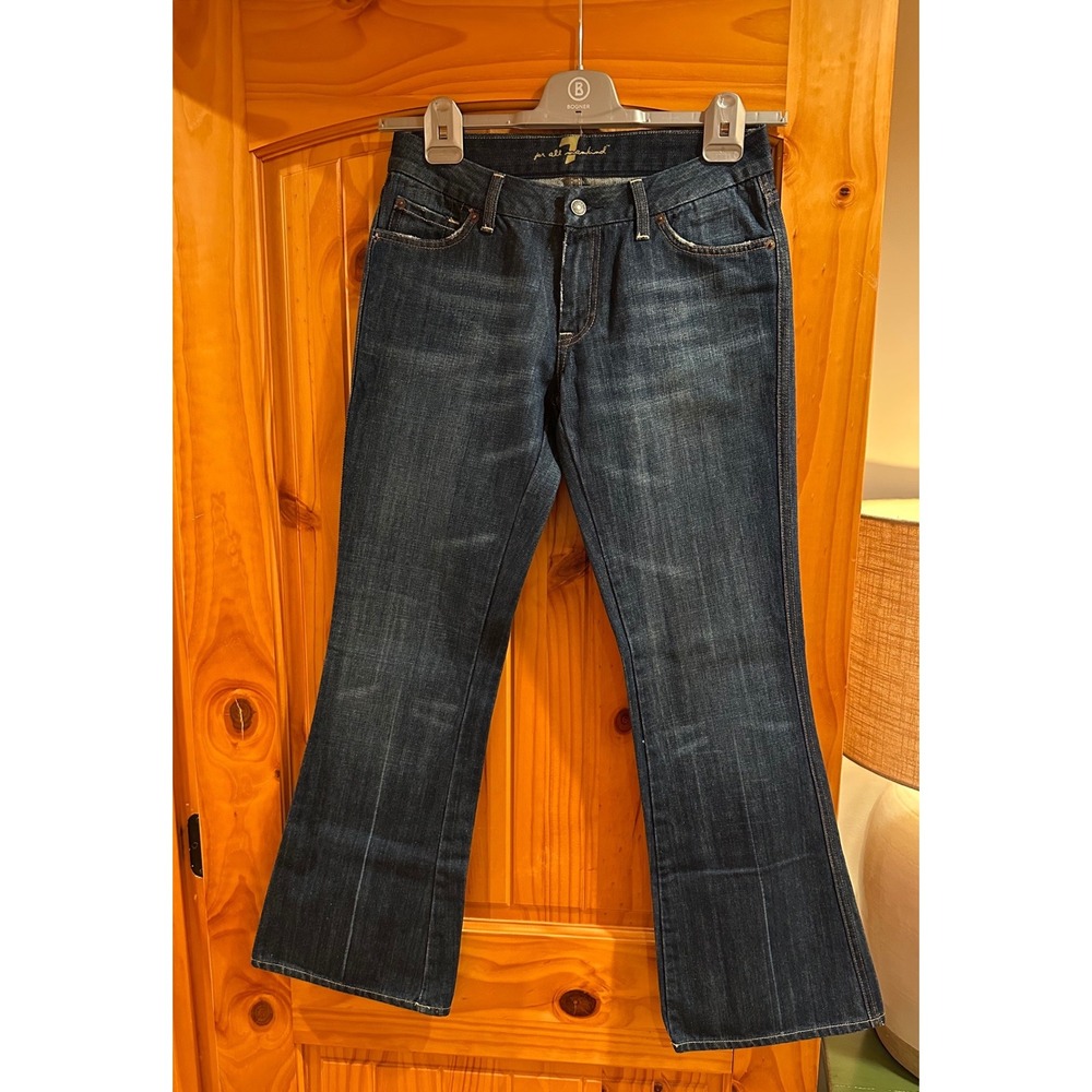 7 For All Mankind A-Pocket Bootcut Jeans Dark‎ Wash Pink Embroidery 27 Vintage